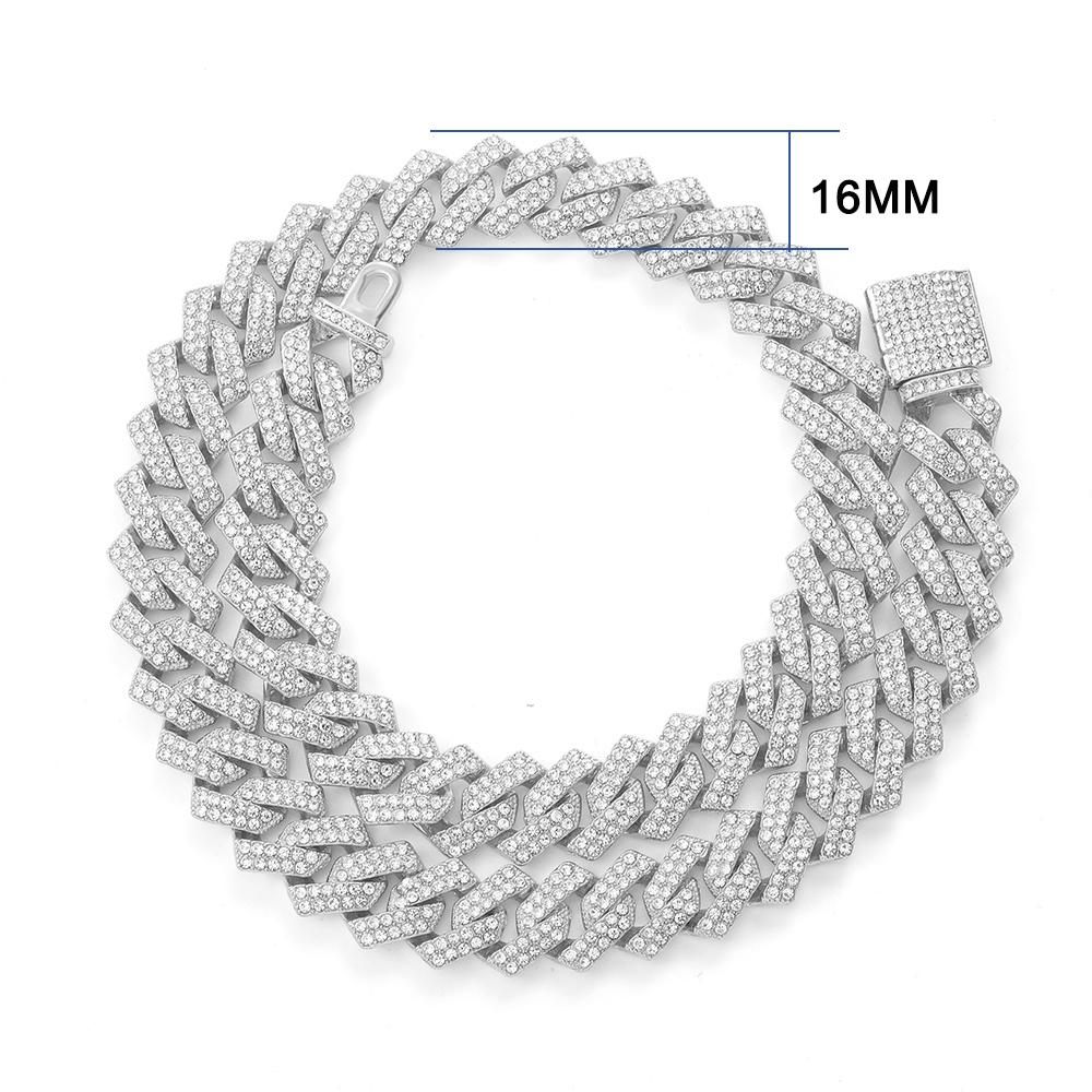 Prong 16mm Cuban Chain Micro Pave Cubic Zircon Mixed Luxury Bling Bling Full Iced Out Charms Hiphop Jewelry