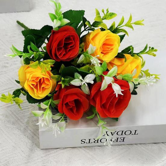 Artificial Roses Flowers 6 Heads Faux Silk Flower Bouquet with Leaves for Bridal Bouquet DIY Arrangement Wedding Party Home Living Room Table Decor