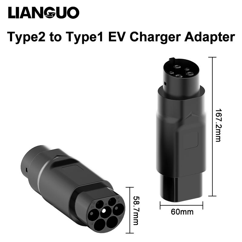 Vehicle Charging Connector Type 2 to Type 1 EV Charging Adapter EV Adaptor EVSE Charging Convertor AC 110V~250V 30A Max Type2 to Type1