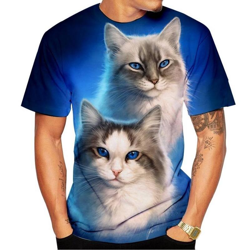 Letní pánské a dámské tričko Roztomilý kočičí vzor 3D tisk s kulatým výstřihem Funny Pet Print Velká velikostUnisex Dětský top svetr