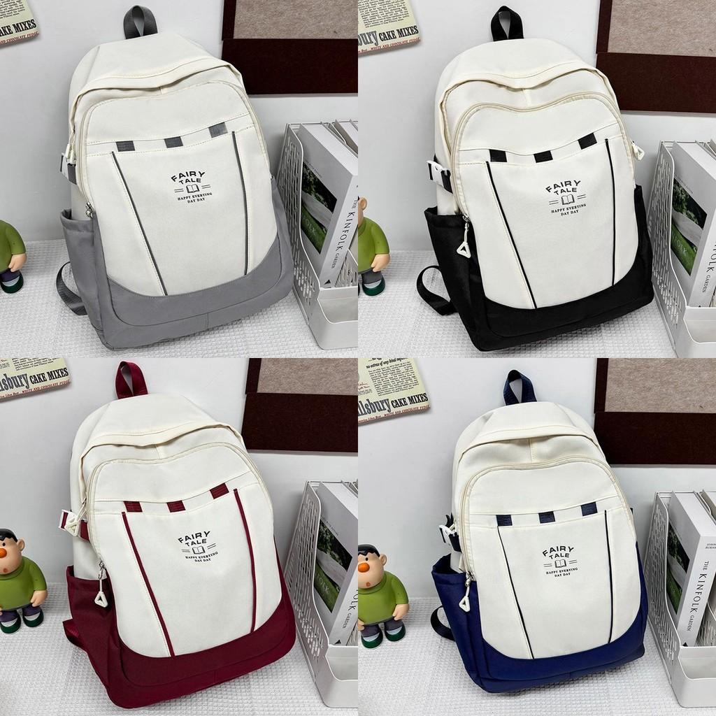 Blocked Simple Color Striped Letter Pattern Student Large Backpack Capacity
