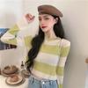 Striped Cropped Thin Long Sleeve Knit Sweater Women's Casual Round Neck Top Simple Bottoming Shirt Y2k Pullovers  KoreanFashion