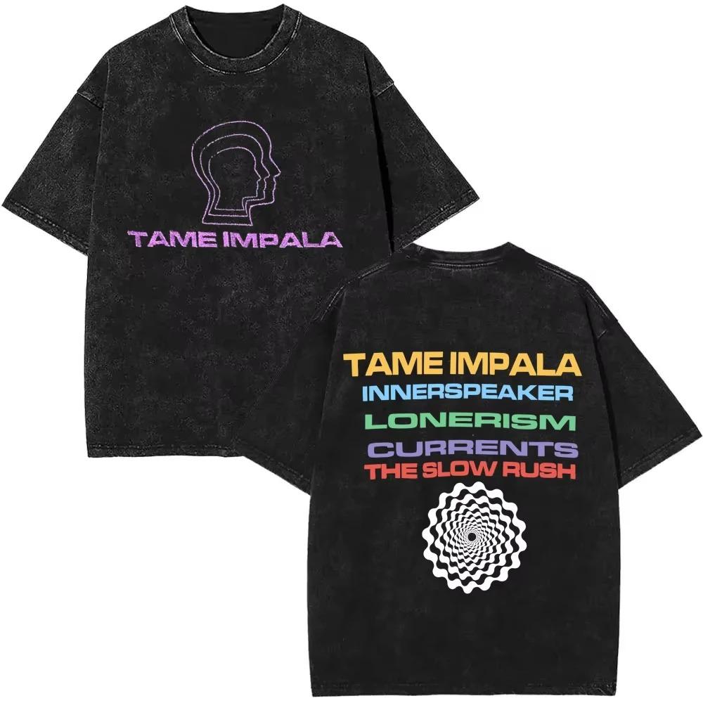 Tame Impala The Slow Rush Album Art Vintage Washed Oversized Black TShirt Psychedelic Rock Fan Unisex Streetwear Tee S