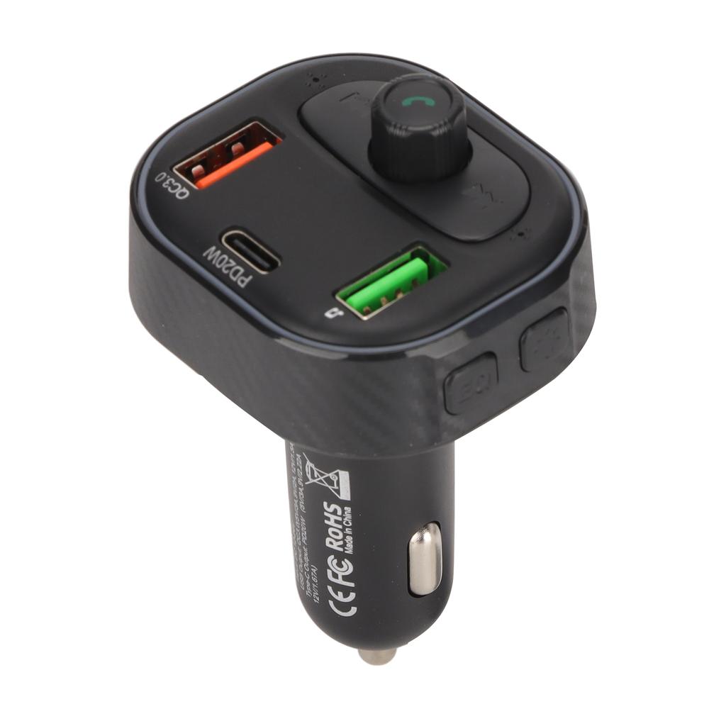 Carbon Fiber Style Multifunction Car Charger Wireless Bluetooth 5.1 FM Transmitter Fast Charging