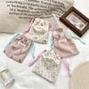 Corduroy cartoon printed drawstring storage bag portable cosmetics makeup bag sundries sorting small cloth bag