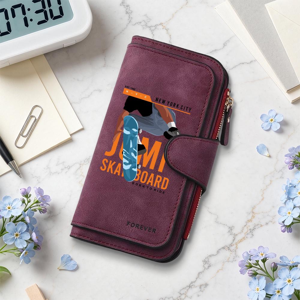 Skateboard Print Long Wallet Fashion Casual Large Capacity Card Holder Purse