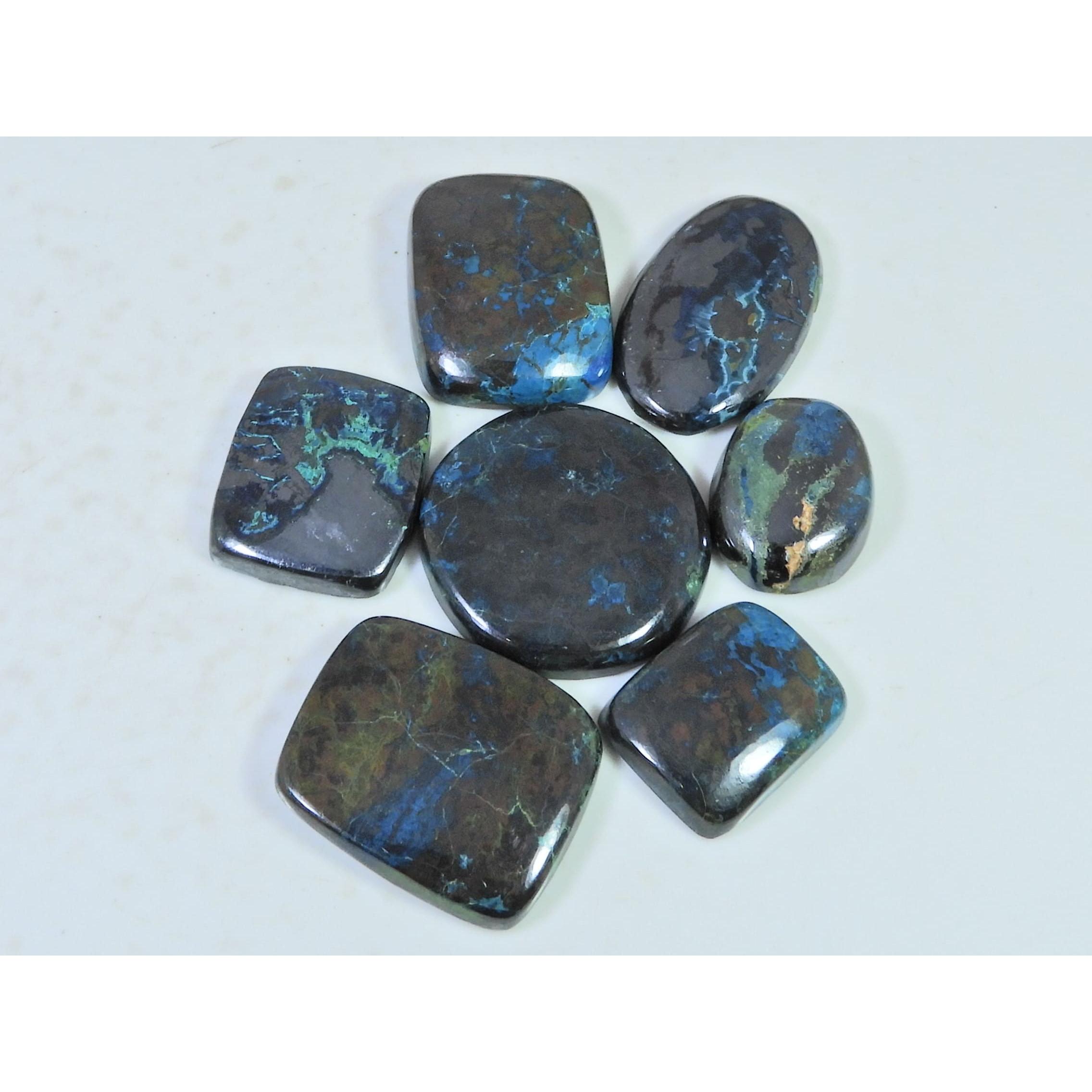 

07Pcs Natural Chrysocolla Mix Shape Cabochon Loose Gemstone 241Cts. Lot C-1973