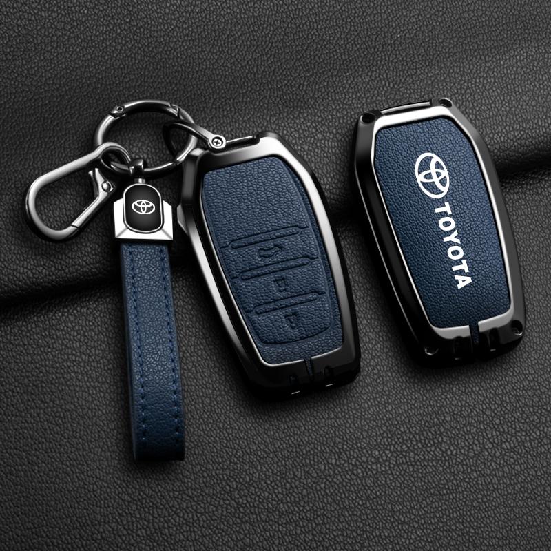 Alloy Leather Car Key Case Full Cover Shell Fob For Toyota CHR Hilux Fortuner Land Cruiser 200 Camry Corolla Crown RAV4 Highland