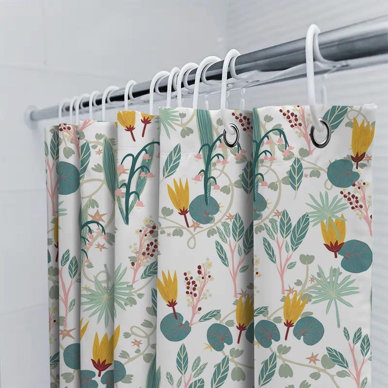 Modern Floral Shower Curtain Waterproof Home Decor Bathroom Accessories White Yellow Green Red Blue Print