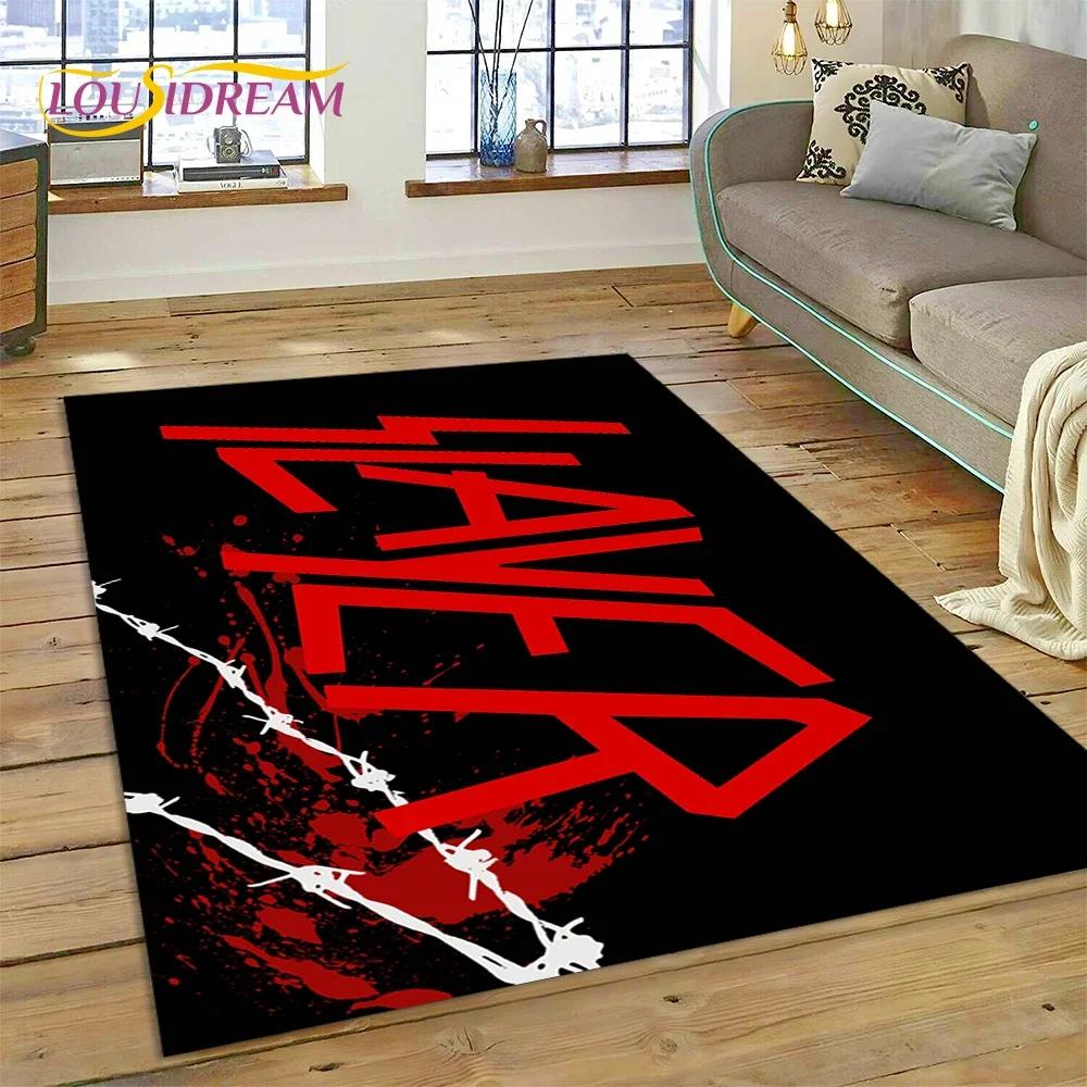 Tappeto Rock Slayer Heavy Metal Band 3D per Camera da Letto Soggiorno Casa Decorazione Divano, Gioco Bambini Grande Tappetino Decorativo Pavimento Regalo