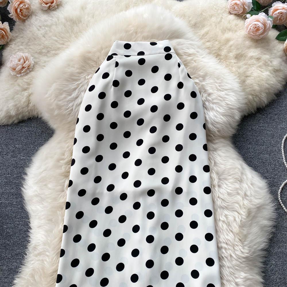 Mid-Length Skirt Women's Spring And Summer High-Waisted A-Line Skirt Polka Dot Skirt All-Match Simple One-Step Skirt