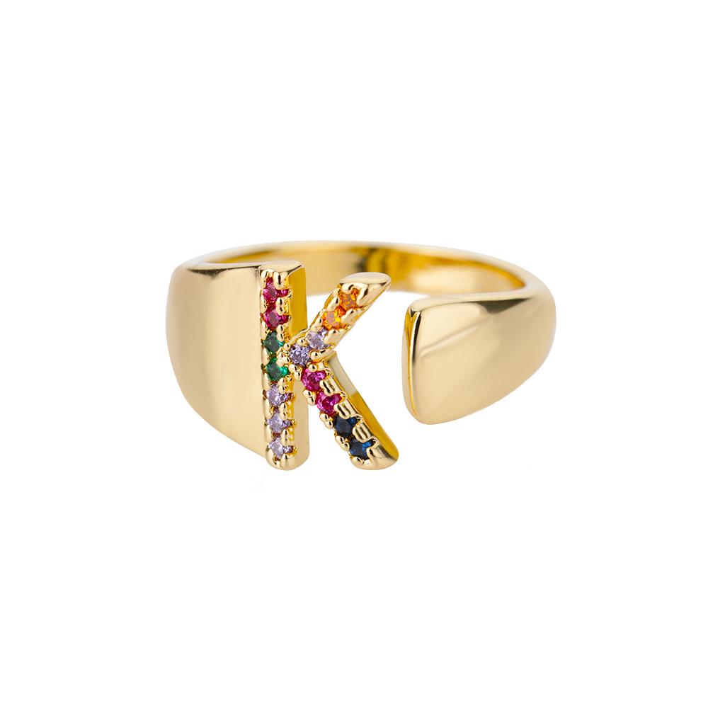 Rainbow Zircon Letter Rings For Women Mote Chunky Bred Letter AZ Rustfritt stål Ring Bryllup Boho Smykker Gave 2024