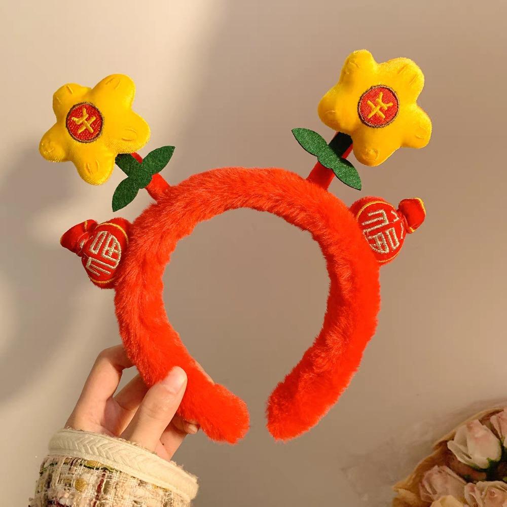 Chinese Style New Year Red Plush Headband Wealth Children Hair Hoop Party Decoration