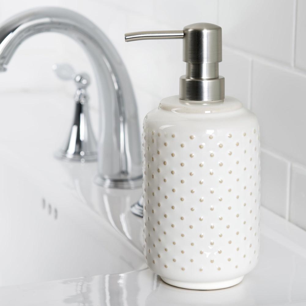 Ceramic Lotion Pump Textured Rustic Charm Handcrafted Glazed White Bathroom Accessory Soap Dispenser Unique Design Easy Fill