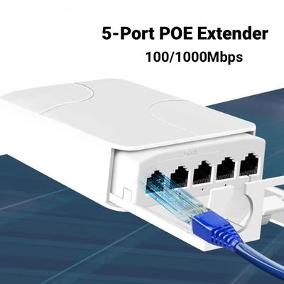 5portový POE Repeater IP55 Vodotěsný 100/1000Mbps 1 na 4 Síťový přepínač VLAN 44-57V PoE Extender pro IP kameru Bezdrátový AP