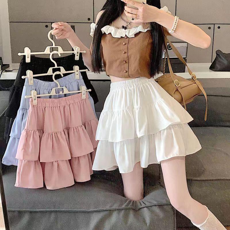 Girls' College Style Pleated Skirt - Anti-Exposure, Puffy Design for All Seasons
