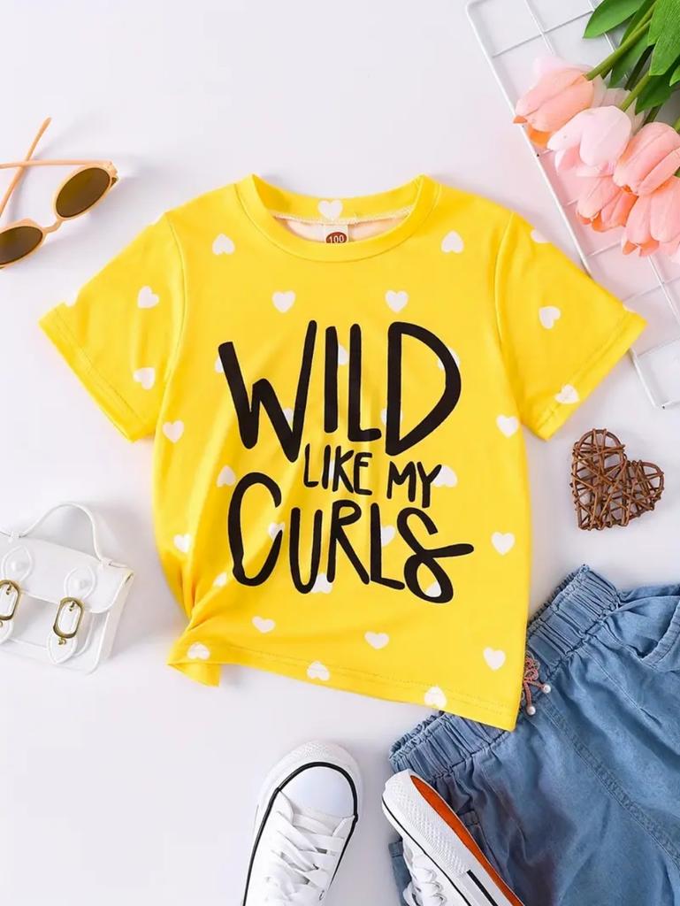 T-Shirts for Children Cool Style English Print Round Neck Comfort Short Tops Outdoor Activities Quick-Drying T-Shirt for Girls