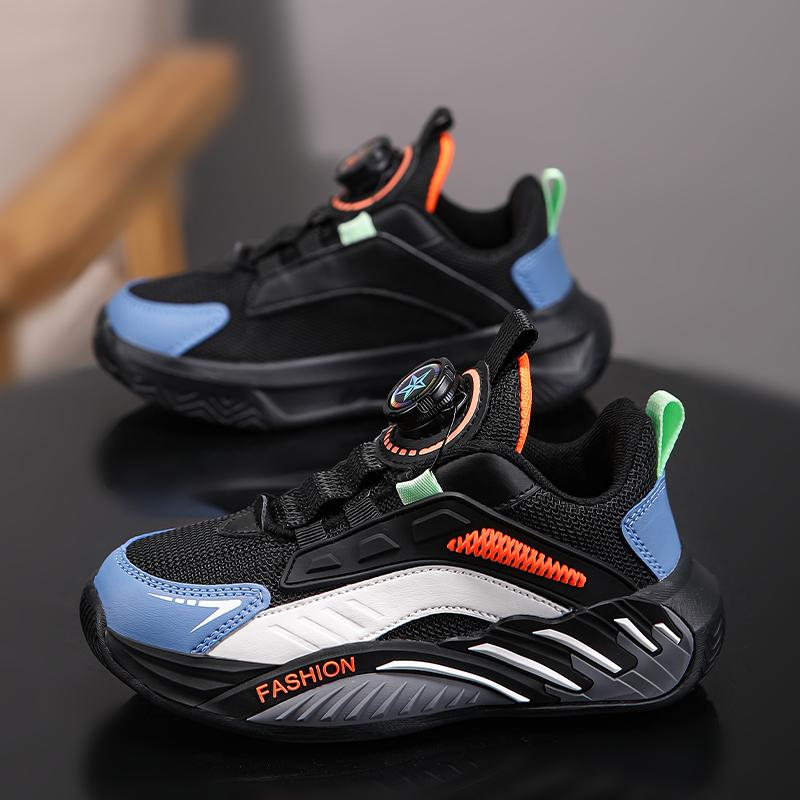 Outono 2025 Sapatos Esportivos Infantis: Tênis de corrida antiderrapantes e resistentes ao desgaste com fivela giratória para meninos e meninas