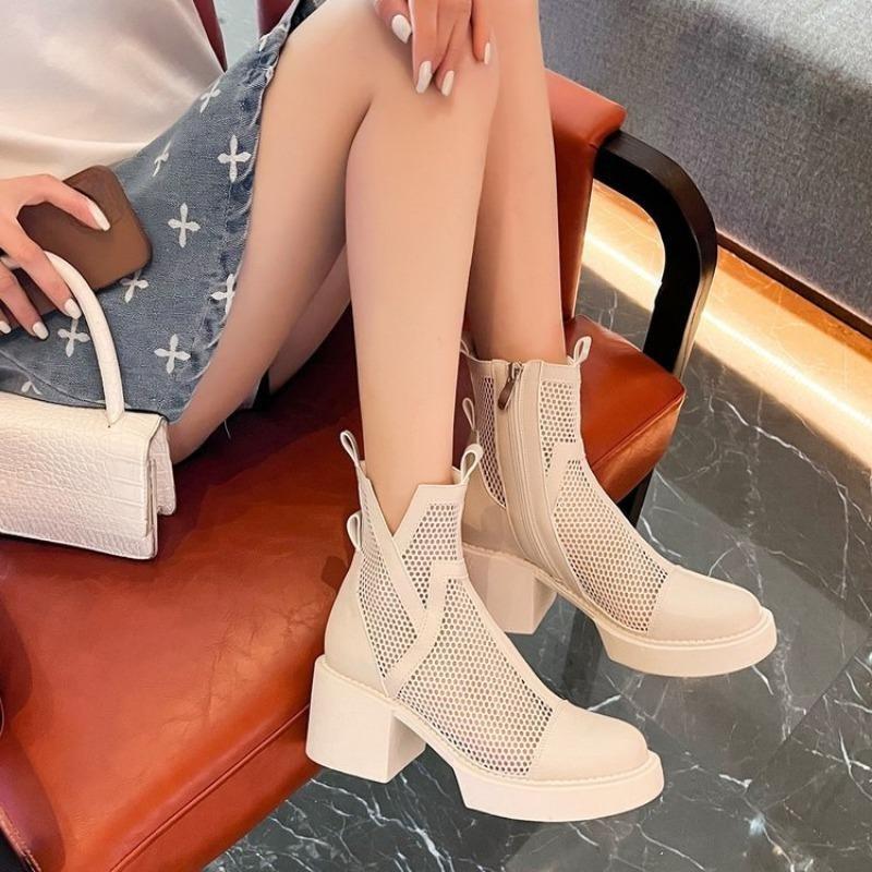 Short Boots, Women's Shoes, Breathable Chimney, Cool Boots, Thick-soled, Thin and Openwork Boots