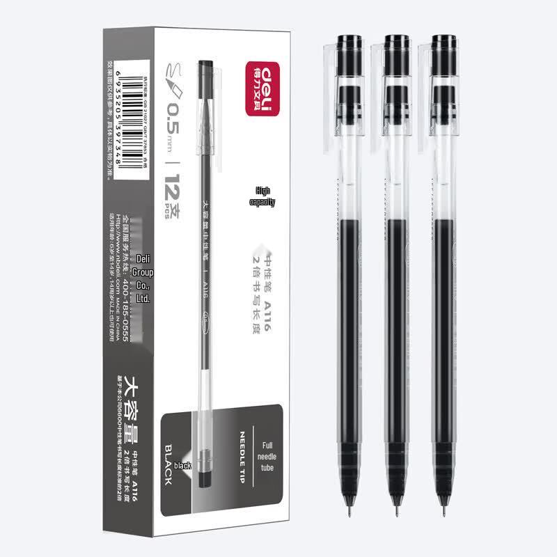 Deli A116 Black Gel Pens, 0.5mm Needle Tip (180-Count Pack)