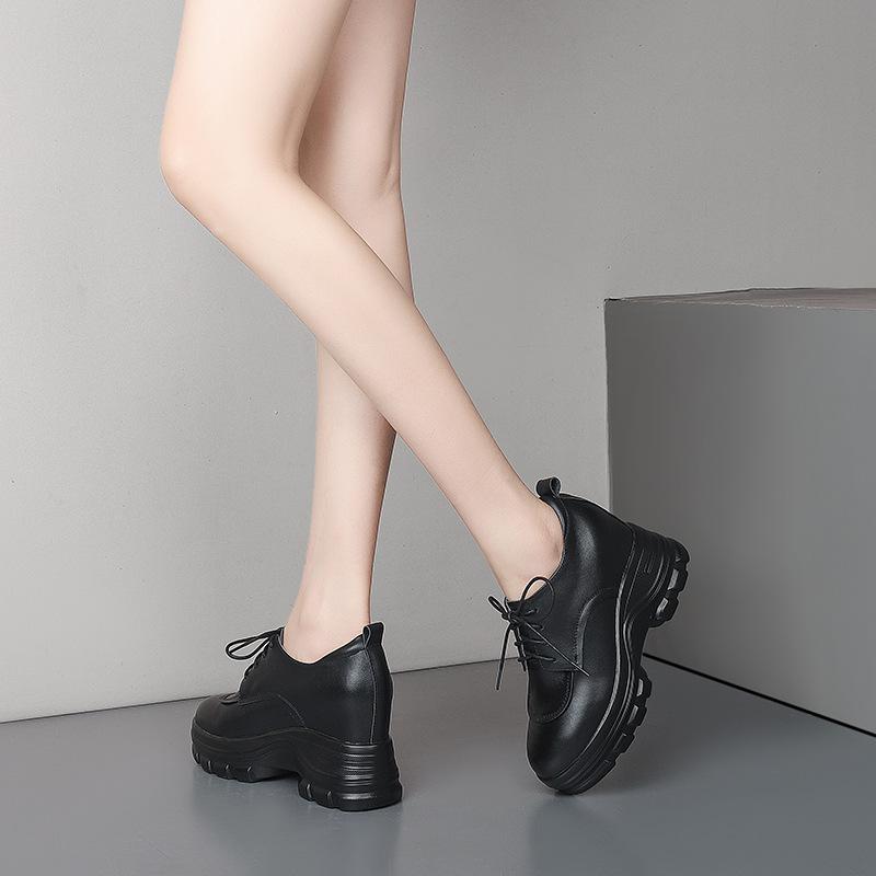 Korean version of thick heel inner heel heel small leather shoes 2025 spring new round head muffin thick sole waterproof table single shoes women