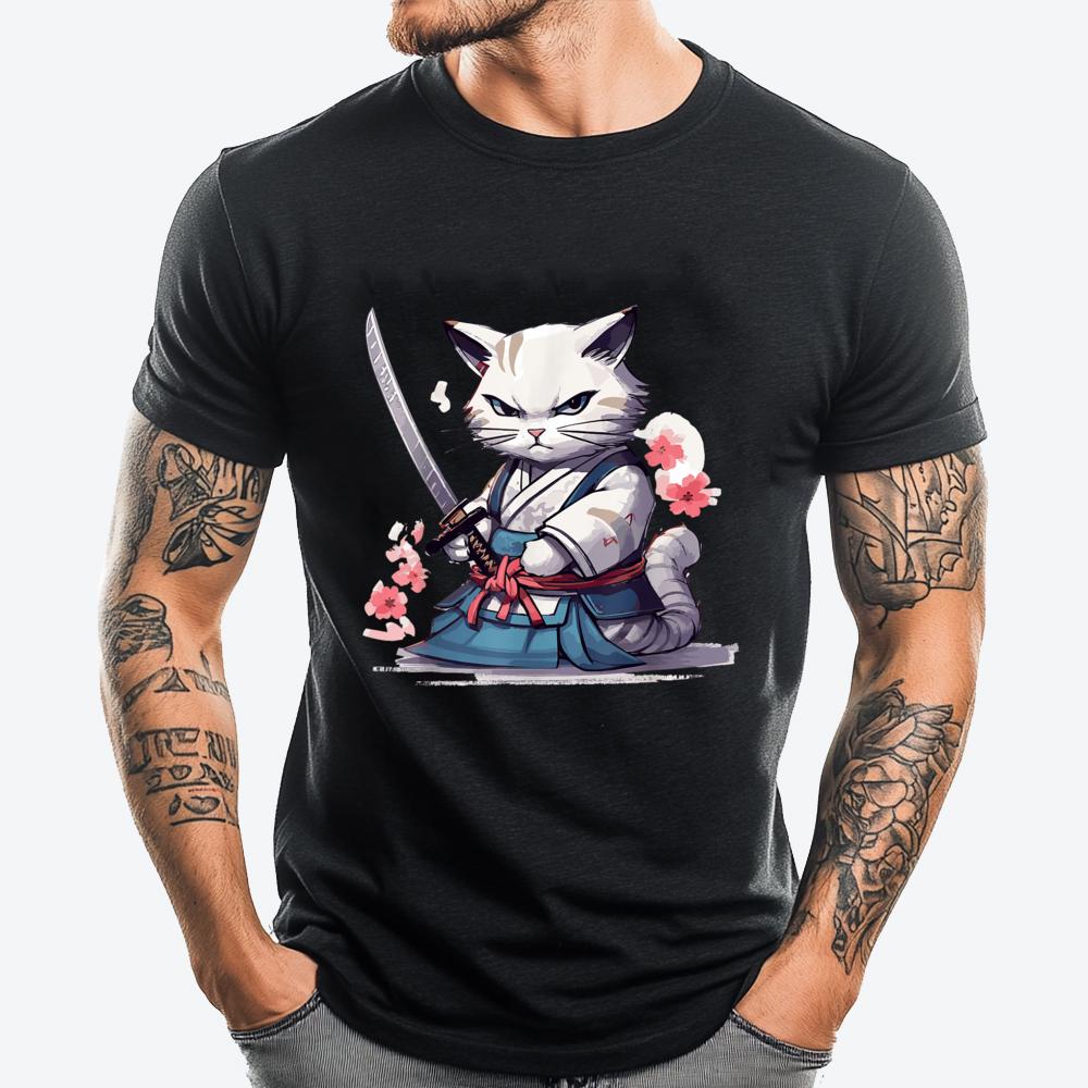 

Cat With Katana Japan Cat Samurai Warrior Funny Shirts T Shirts For Men Plus Size Family Fashion T Shirt Men Cotton T Shirt M... 5XL різнокольоровий