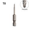 1pc 50mm 1/4 Hex Shank Magnetic Five-point  for Torx Screwdriver Bit With Hole T8-T40