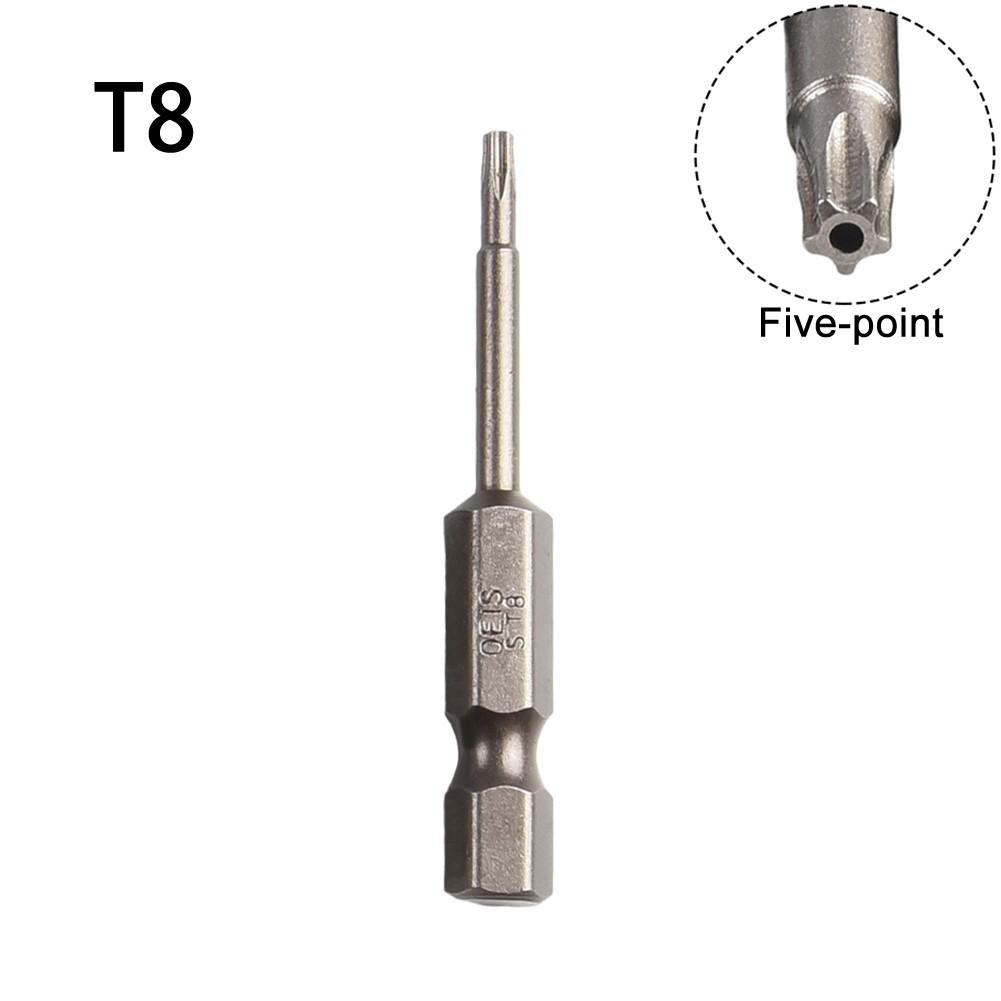 1pc 50mm 1/4 Hex Shank Magnetic Five-point  for Torx Screwdriver Bit With Hole T8-T40