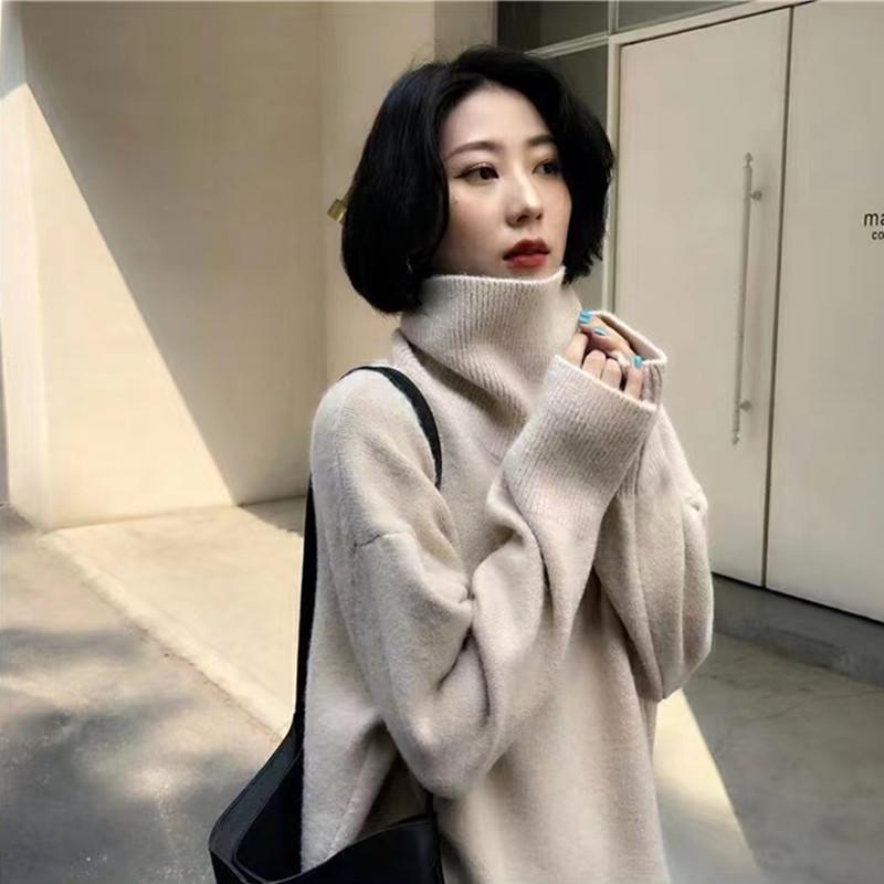 Pull doux en maille à col haut pour femme, Collection Automne/Hiver 2026, Style Européen & Américain, Coupe ample Couche de base.