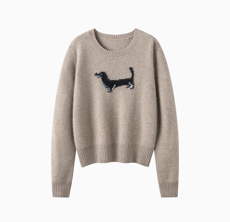 Women's Korean Style Black Dog Jacquard Cashmere Knit Sweater - Slimming, Warm, and Loose Fit for Autumn/Winter