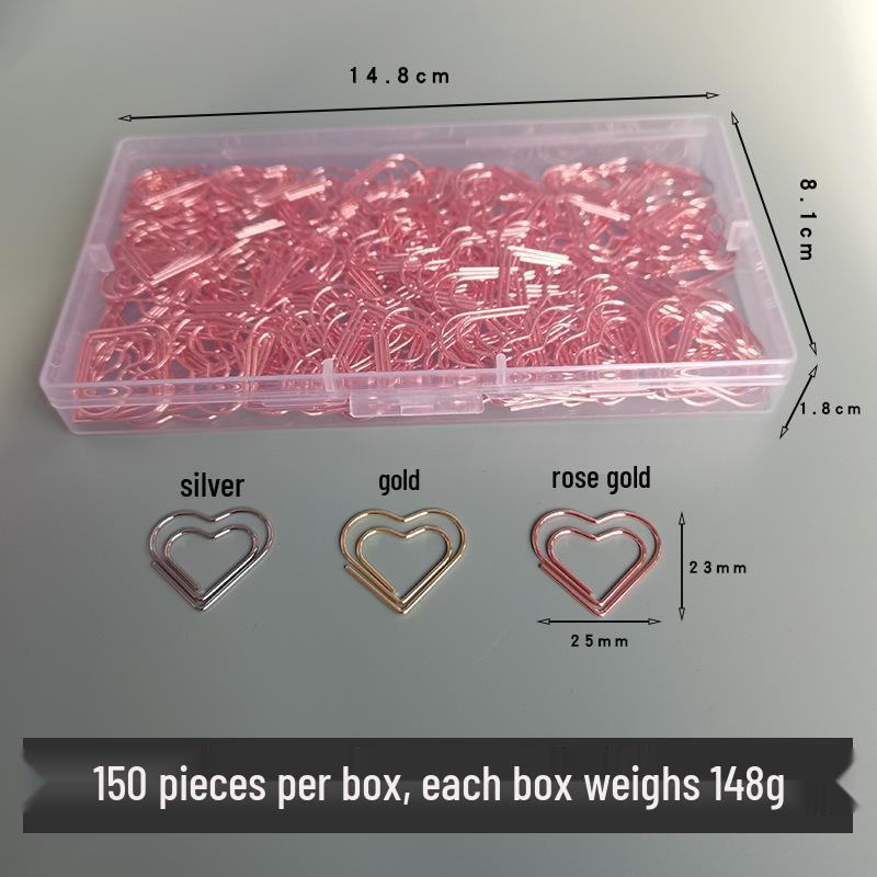 Gold Heart-Shaped Paperclip Set with Color Box - Cute and Creative Office Stationery