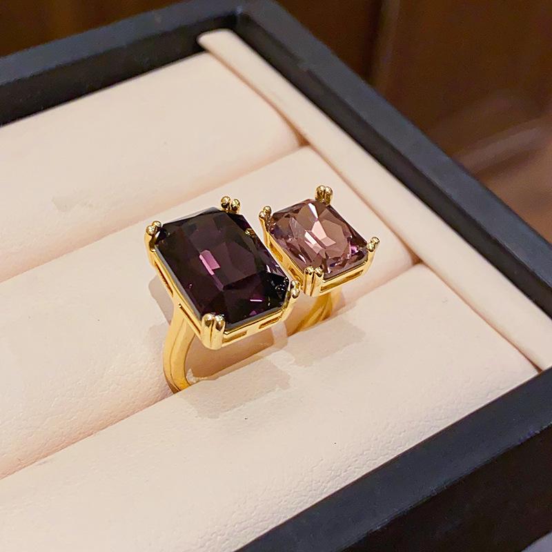 Elegant Rhinestone Open Square Ring - Versatile High-End Fashion Jewelry