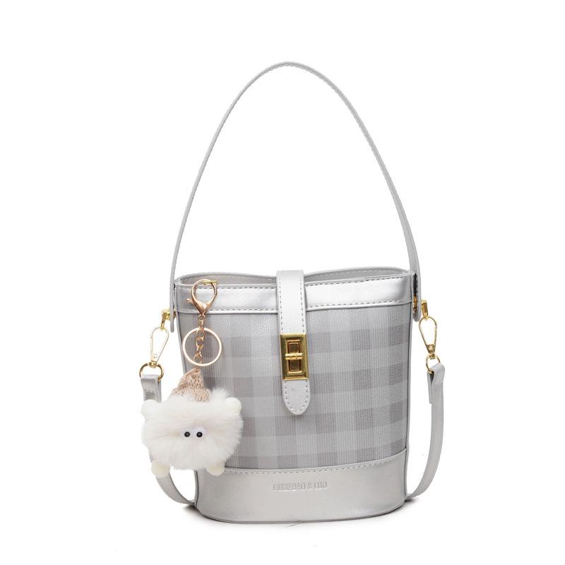 

Fashion bucket bag women s 2025 autumn and winter new retro handbag plaid versatile shoulder bag textured messenger bag срібний