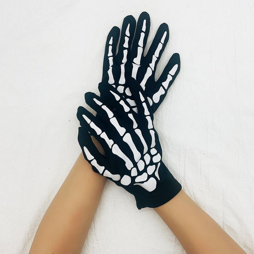 1 Pair Halloween Short Skull Gloves Female Mittens Fashion Men Horror Claw Bone Skeleton Goth Racing Streetwear Guantes Women