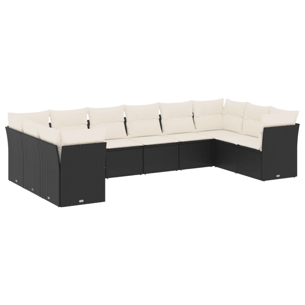 Vidaxl 10-Cz. Garden Lounge Set, Cushions Black Rattan Pe