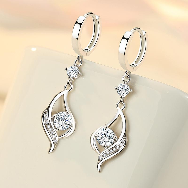 Exquisite Female Earrings  SIlver Needle Heart Shaped Round Zircon Earrings For Women Long Tassel Ear Wedding  Gift