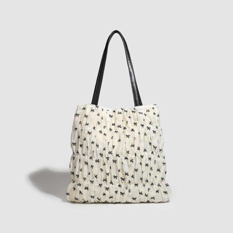 Fashionable Tote Bag, Large-capacity Pleated Bow Tote Bag, Casual Commuting Single-shoulder Bag