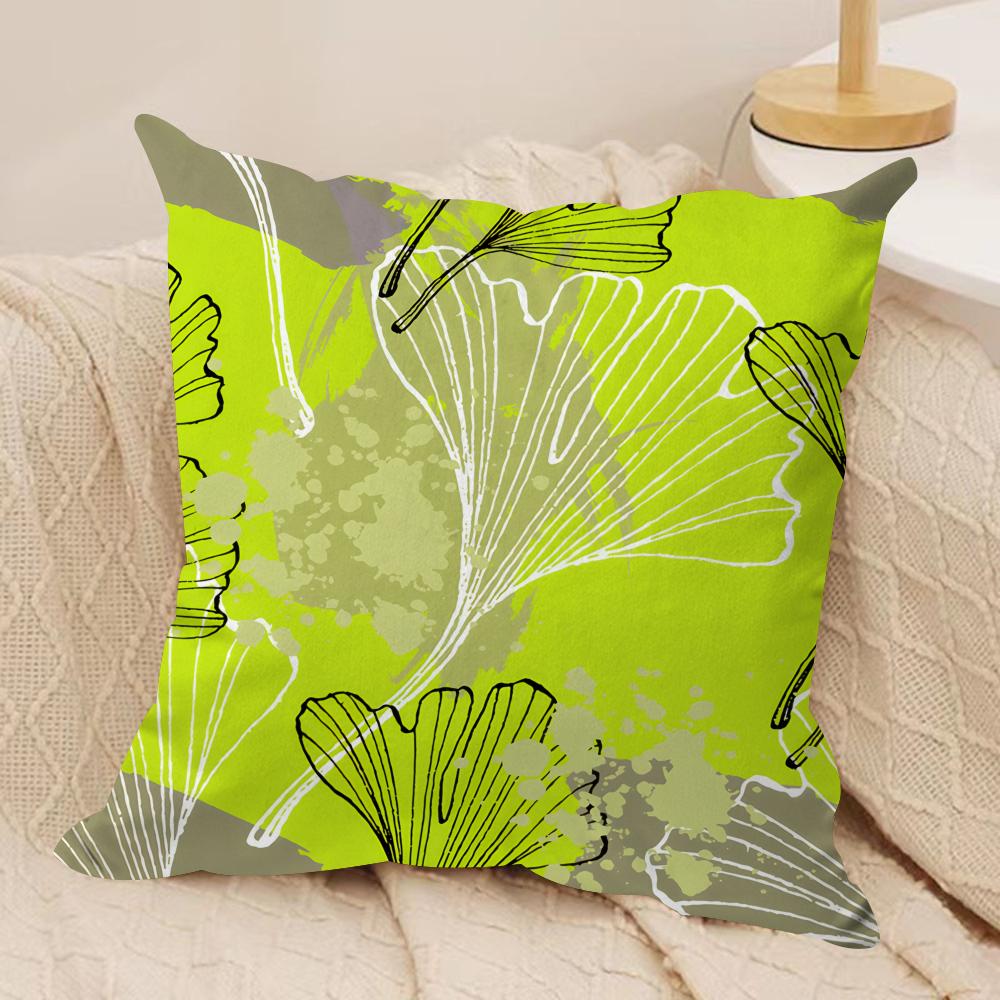 Chinese Style Ginkgo Leaf Cushion Cover Silky Short Plush Invisible Zipper Dustproof Sofa Pillow Case for Home Decor