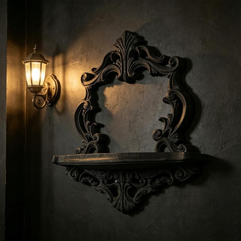 Antique Decorative Shelf Victorian Ornate Plastic Hollow Flower Carving Wall Mounted Shelf For Books Plant And Display