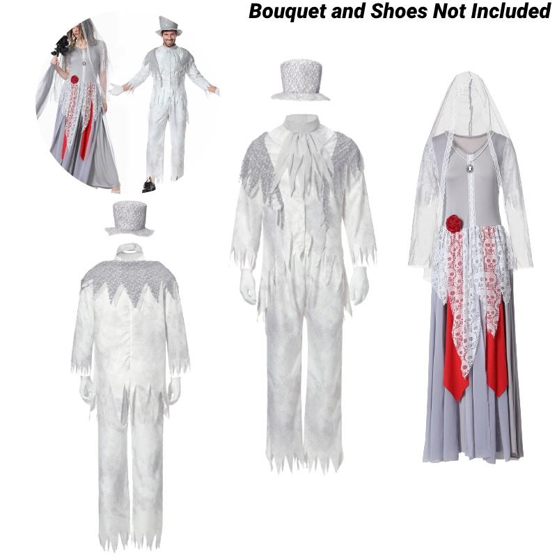 Vampire Halloween Cosplay Costume Set White Ghost Bride Groom Dressup Party