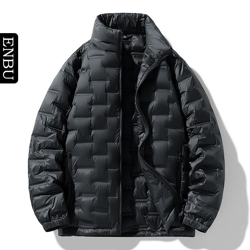 Giacca Leggera da Uomo in Piuma con Collo Alto e Zip Strato Caldo Invernale Outdoor Casual