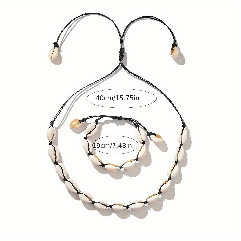 Fashion Handmade Braided Shell Necklace Bracelet 2pcs Set Bohemian Women's Versatile Necklace Beach Resort Style Clavicle Chain