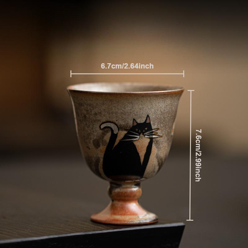 Ru Kiln Zhiye Cat Tea Cup Ceramic Retro Porcelain Teacups Master Cup High Foot Tasting Mug Chinese Kung Fu Japanese Tea Teaware