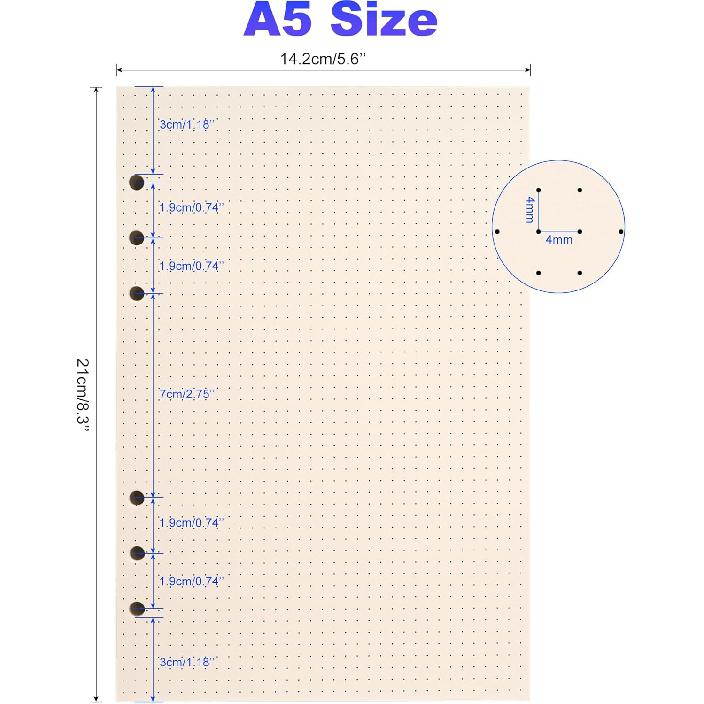 A5 Dot Grid Paper, 6 Hole Punched,A5 Dotted Refill Paper for Planner/Binders/Organizer, 8.3x5.6 Inch,80 Sheets,Beige,100GSM (1)