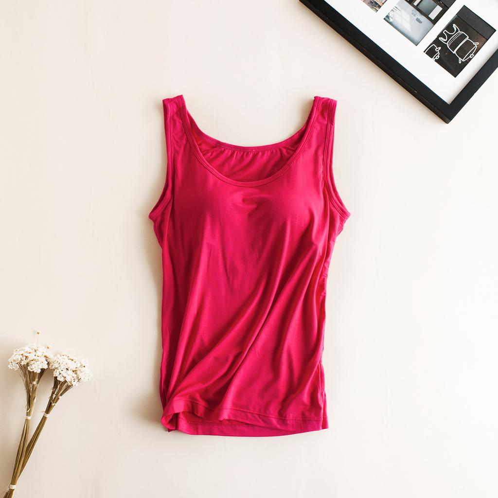 Women Built In Bra Padded Tank Top Female Modal Breathable Fitness Camisole Tops Solid Push Up Bra Vest