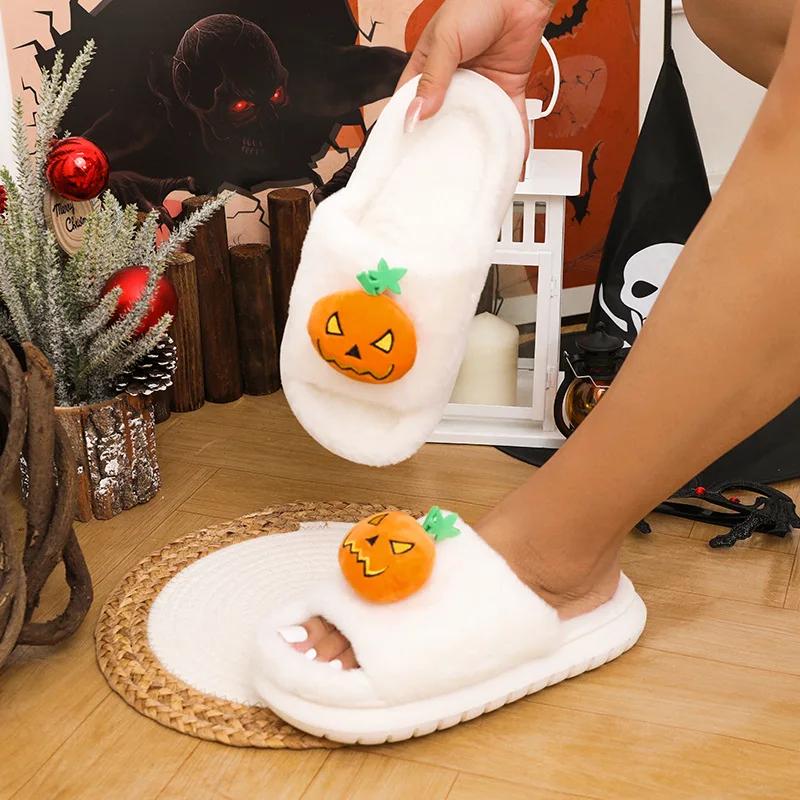 Korean Version Cotton Shoes Autumn Winter Couples Cotton Slippers for Home and Indoor Cute Thick Soled Cartoon Anti Slip Pumpkin