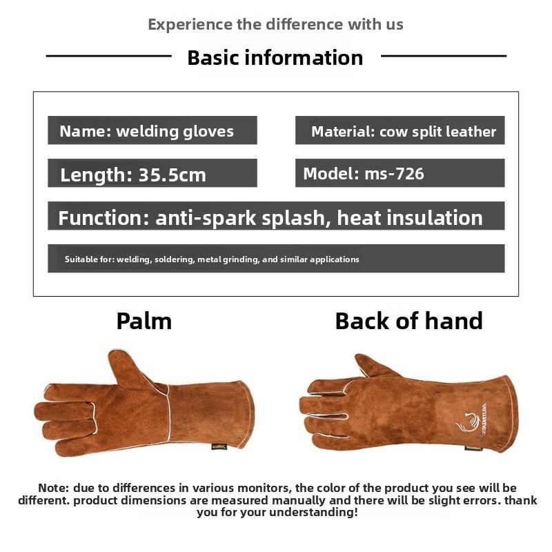 Cowhide Welding Insulation Spark-proof Gloves High Temperature Resistant Abrasion Resistant Gloves