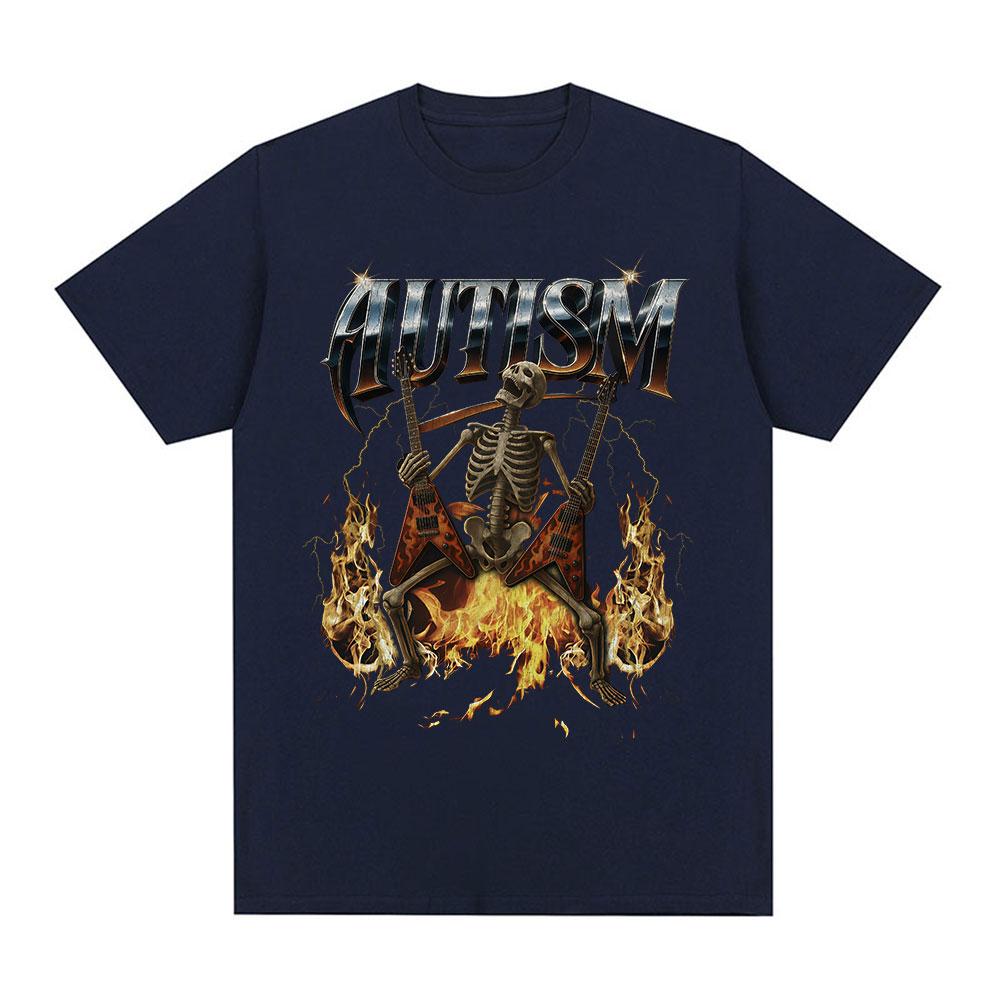 Autism Autism Funny Skeleton Meme Tshirts Mens Clothing Vintage Summer Short Sleeves Tshirt Cotton Casual Oversized T Shirts