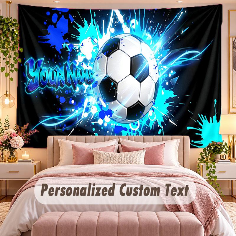 Soccer (379) Theme Wall Tapestry Customized With Name Text Personalized Hanging Tapestry For Bedroom Living Room Decor