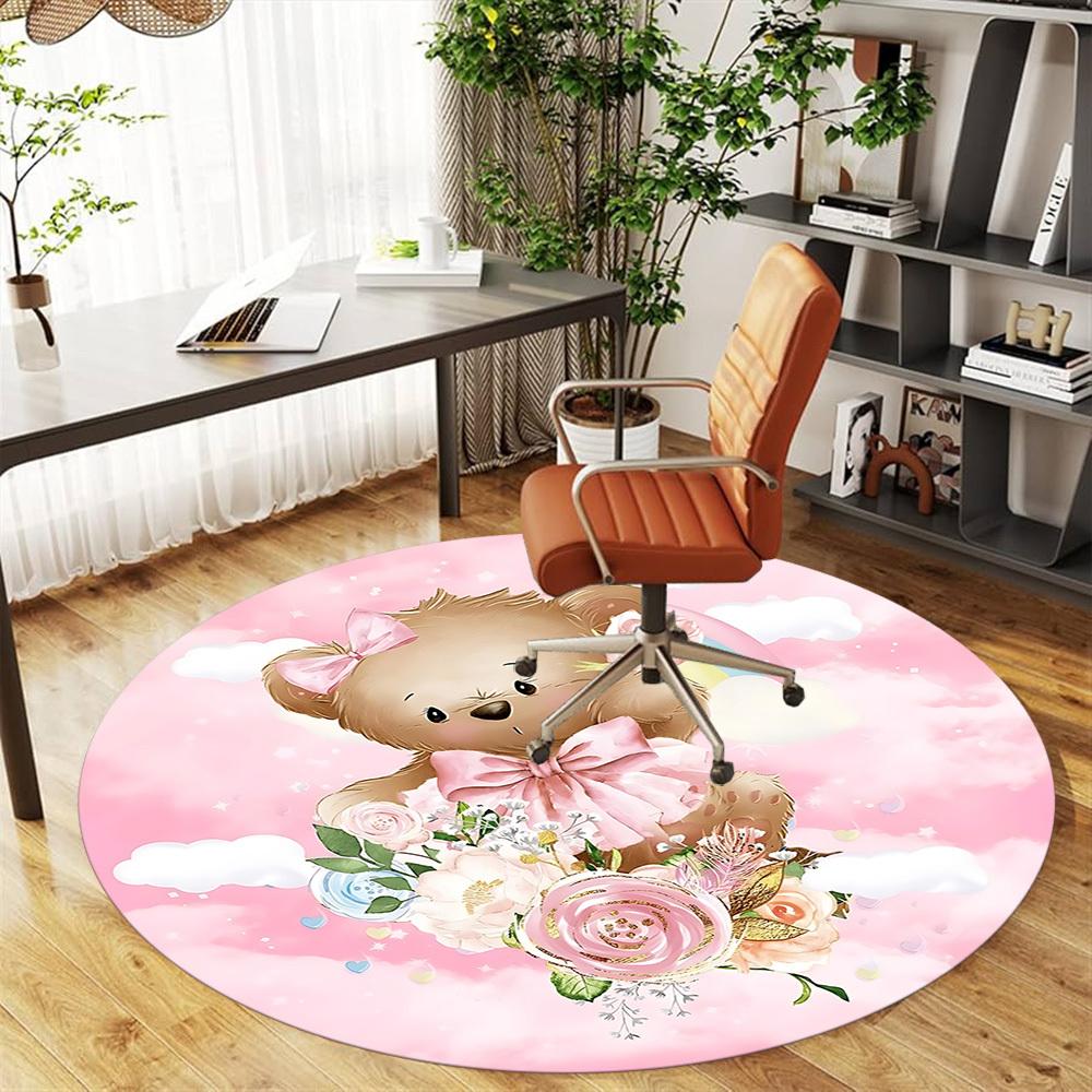 1pc Bear Flowers Round Chair mat Area Rug - Non-Slip, Floor Mat for Office, Bedroom, and Indoor Decor c1125188